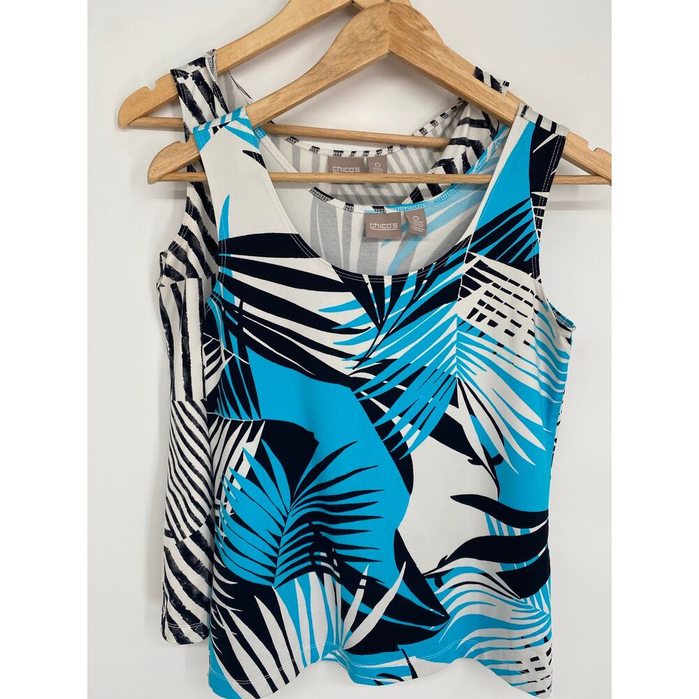 Chico’s Top Bundle Women’s Small Tropical Print‎ Resortwear Travel Cruise Palm